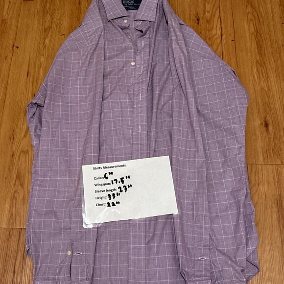 Polo Ralph Lauren Shirt Mens 17-34/35 Purple WhiteGhingham Regent Custom Fit L/S - Picture 3 of 8
